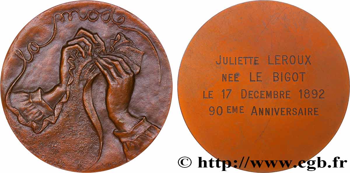 V REPUBLIC Médaille, La mode, 90e anniversaire de Juliette Leroux AU
