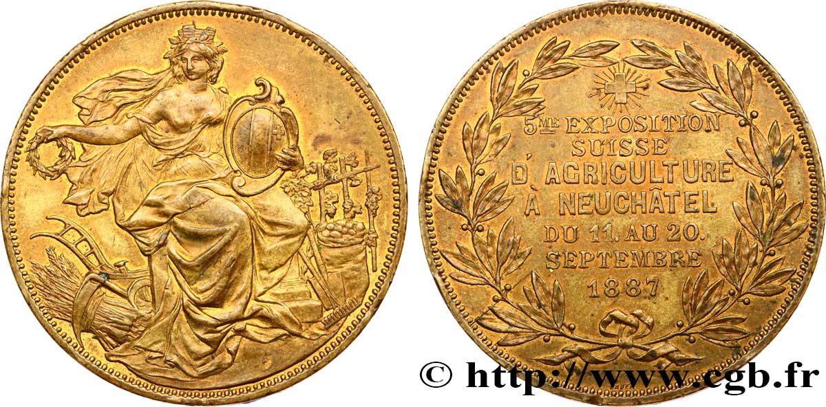 SCHWEIZ -  KANTON NEUCHATEL Médaille, Exposition agricole de Neuchatel SS/fVZ