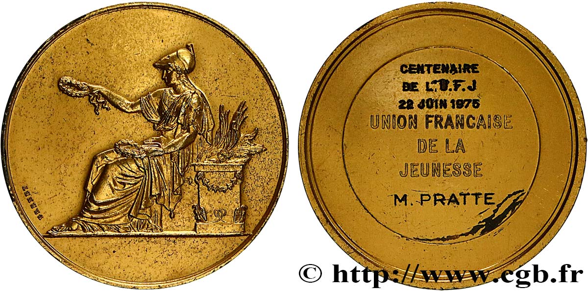 TROISIÈME RÉPUBLIQUE Médaille, Centenaire de l’union française de la Jeunesse TTB