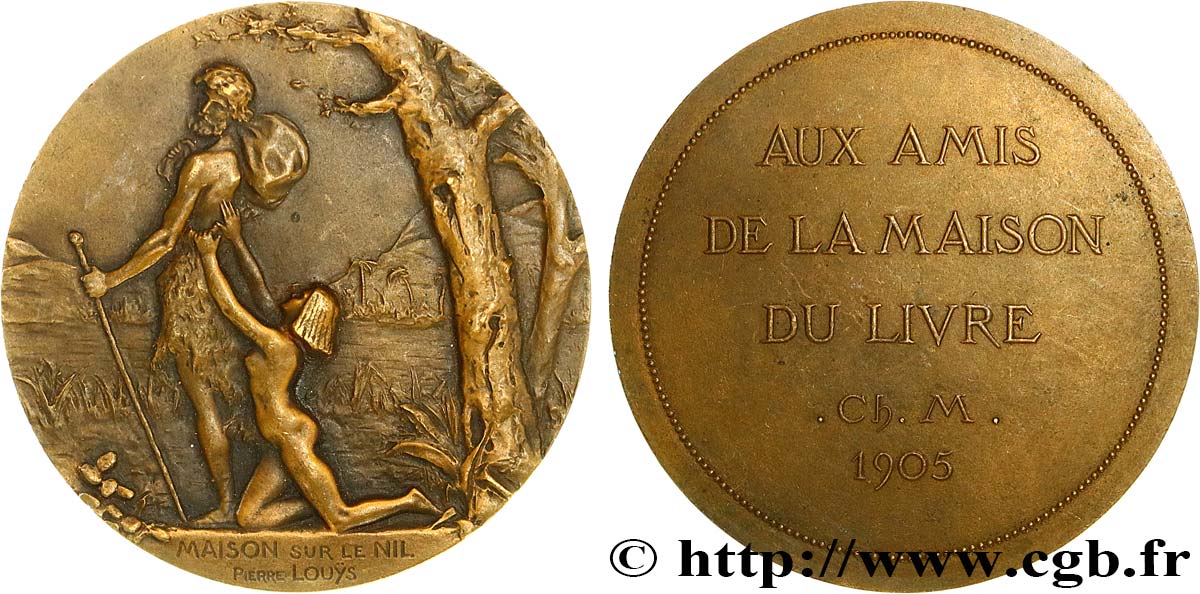 LITERATURE : WRITERS - POETS Médaille, La Maison sur le Nil, de Pierre Louÿs, Aux amis de la maison du livre AU