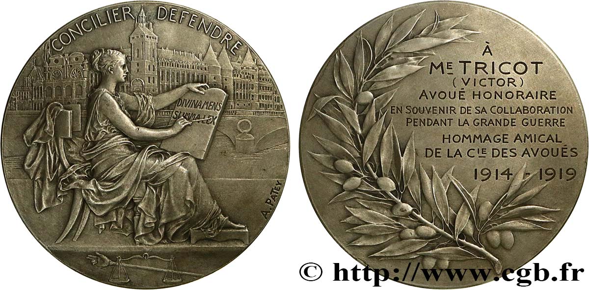 III REPUBLIC Médaille, Souvenir de collaboration pendant la grande guerre AU