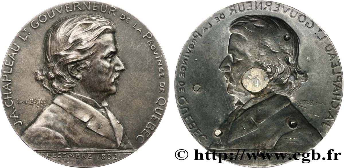 CANADA Médaille, Joseph-Adolphe Chapleau, gouverneur du Québec AU