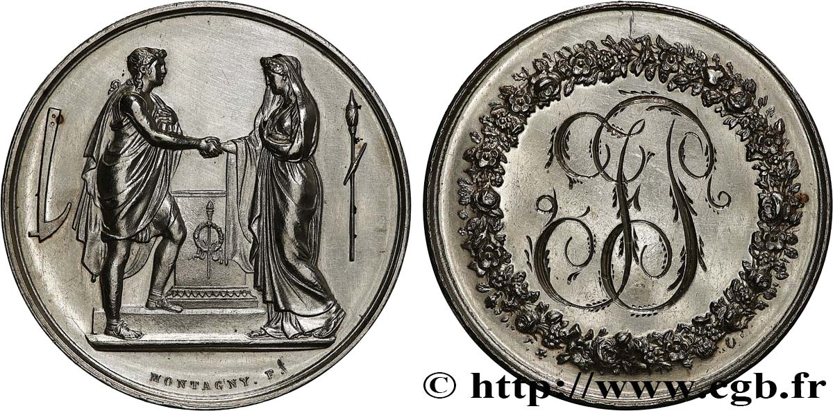 AMOUR ET MARIAGE Médaille de mariage, Couple antique TTB