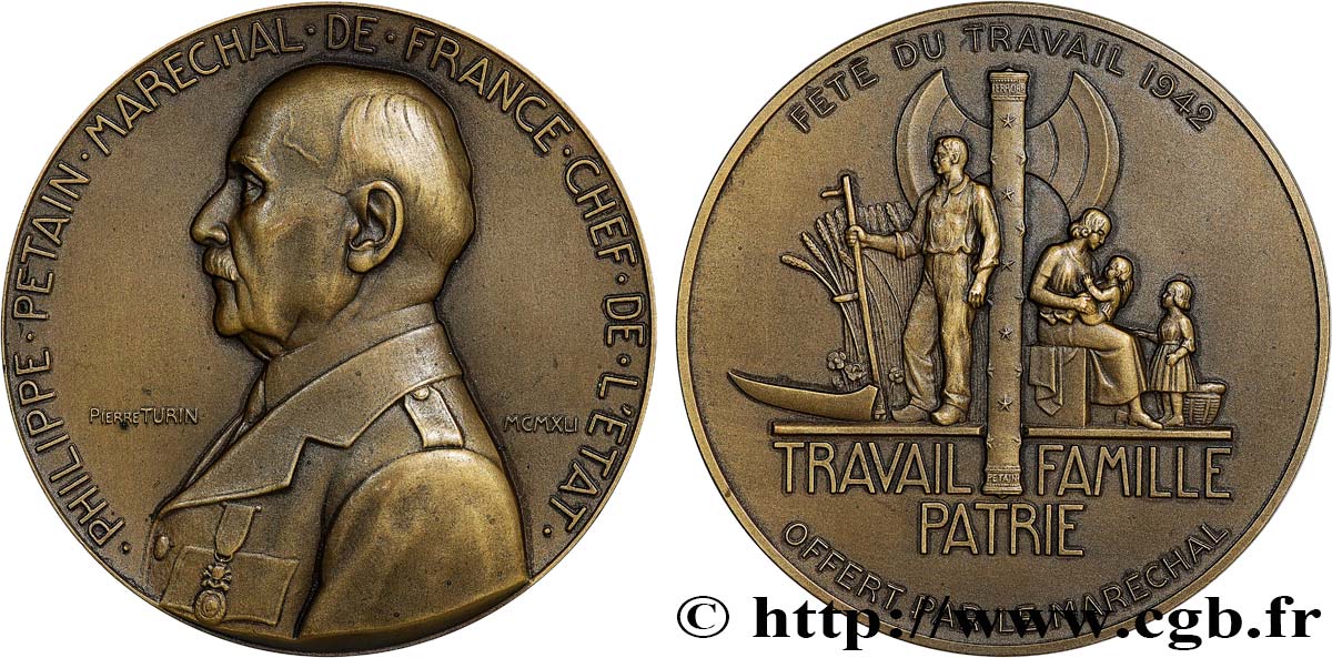ÉTAT FRANÇAIS Médaille du maréchal Pétain, fête du travail TTB+/SUP