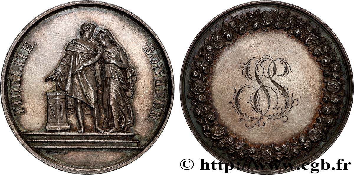 AMOUR ET MARIAGE Médaille de mariage, Fidélité et Bonheur TTB+