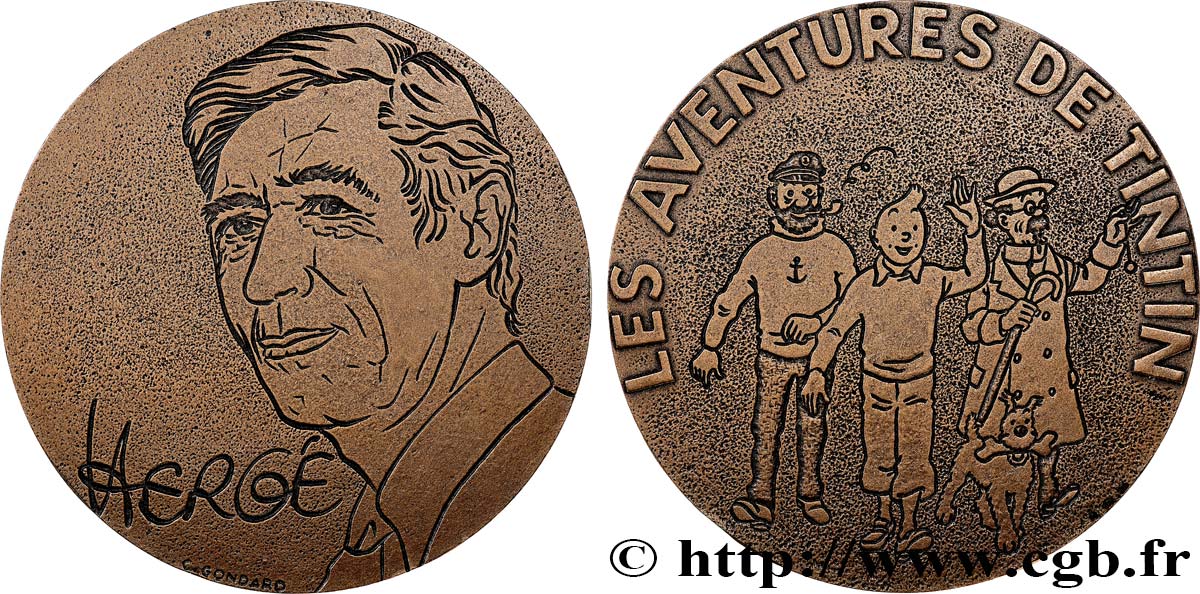 LIVRES - JETONS ET MÉDAILLES Médaille, Hergé, Les aventures de Tintin TTB+