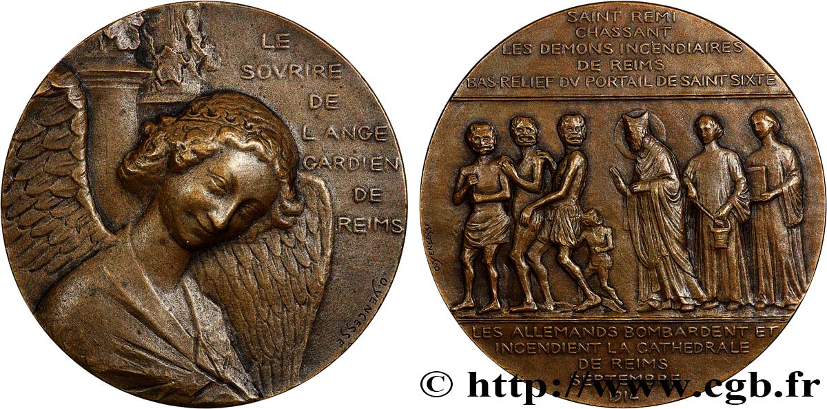 III REPUBLIC Médaille, Le sourire de l’ange gardien de Reims XF