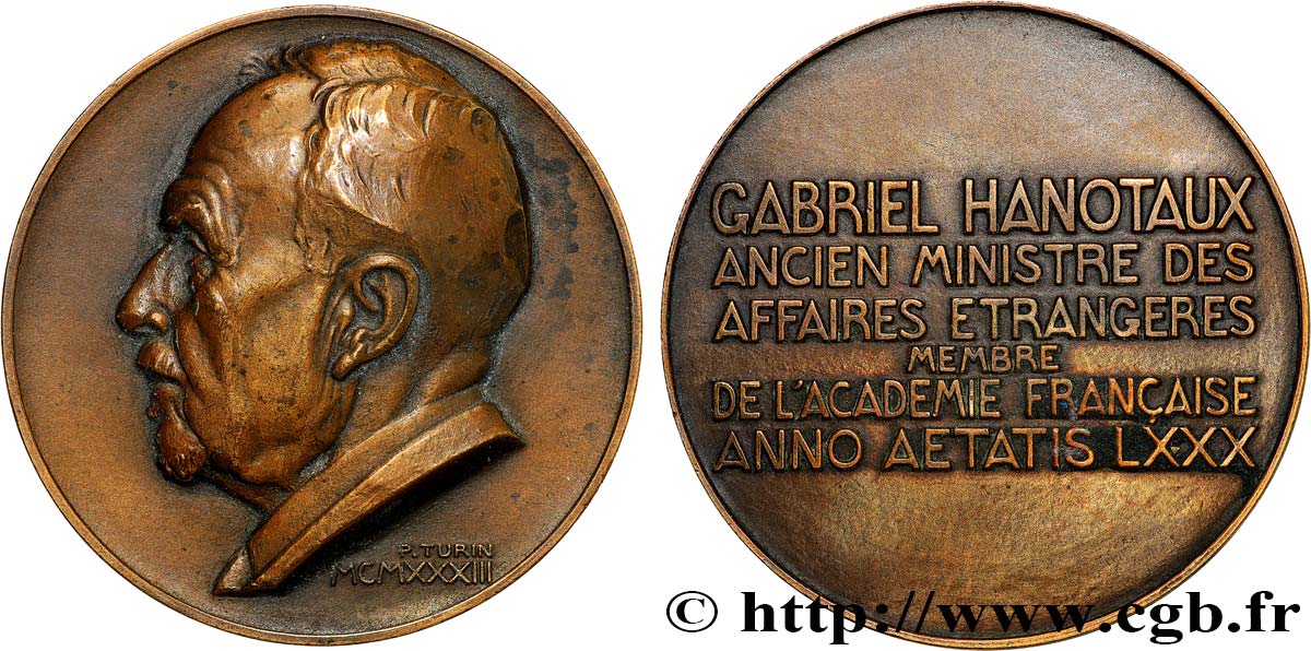 TROISIÈME RÉPUBLIQUE Médaille, Gabriel Hanotaux TTB+