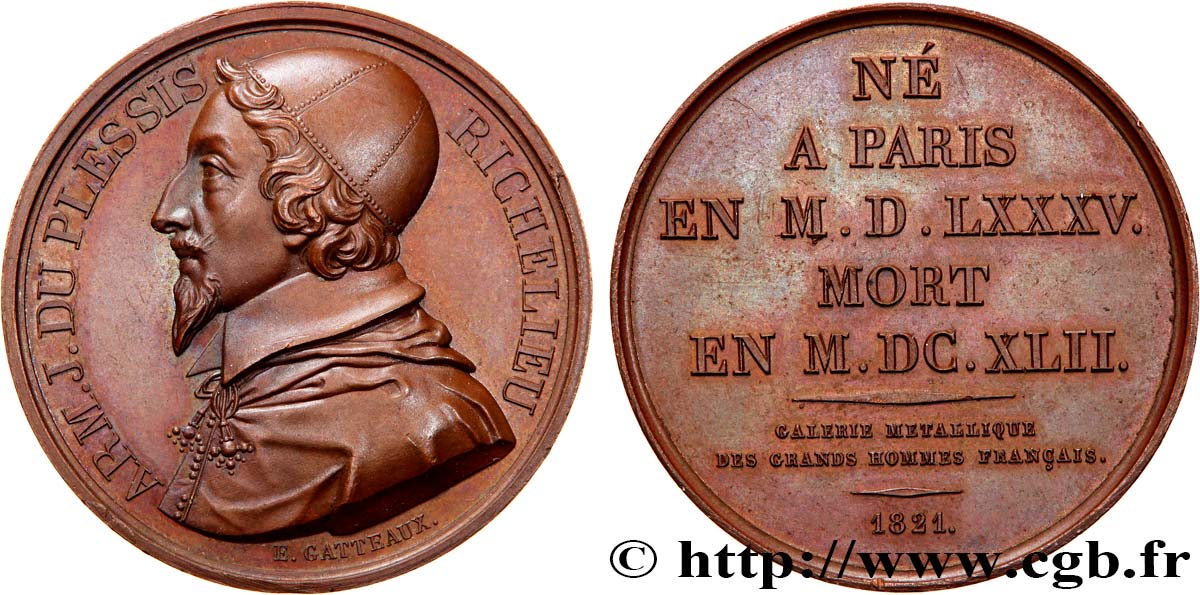 METALLIC GALLERY OF THE GREAT MEN FRENCH Médaille, Armand Jean du Plessis de Richelieu AU
