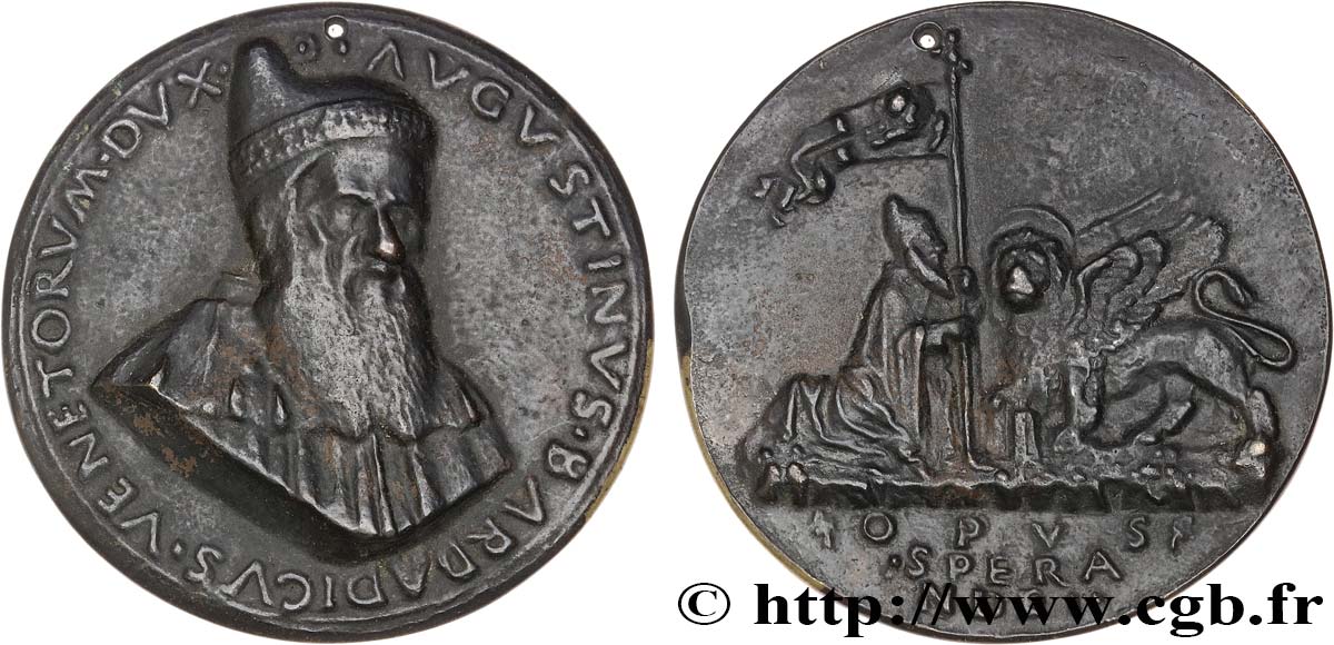 ITALIE - VENISE - AUGUSTIN BARBARIGO (74e doge) Médaille, fonte ancienne, Agostin Barbarigo, Victoire sur les français à la bataille de Fornovo TTB