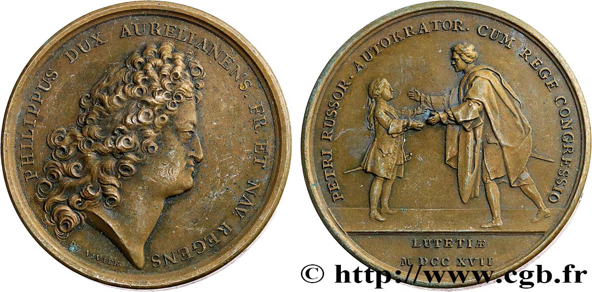 LOUIS XV DIT LE BIEN AIMÉ Médaille, Visite de Pierre le Grand, refrappe TTB+
