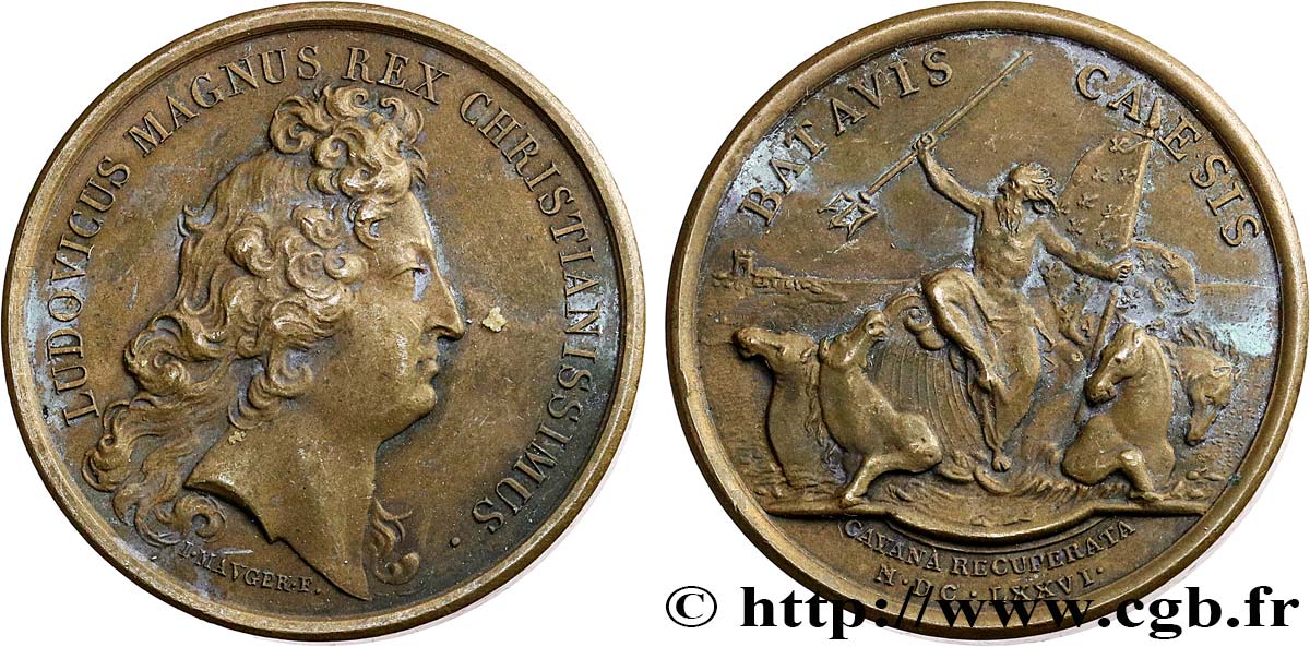 LOUIS XIV LE GRAND OU LE ROI SOLEIL Médaille, L’île de Cayenne reprise, refrappe TTB+