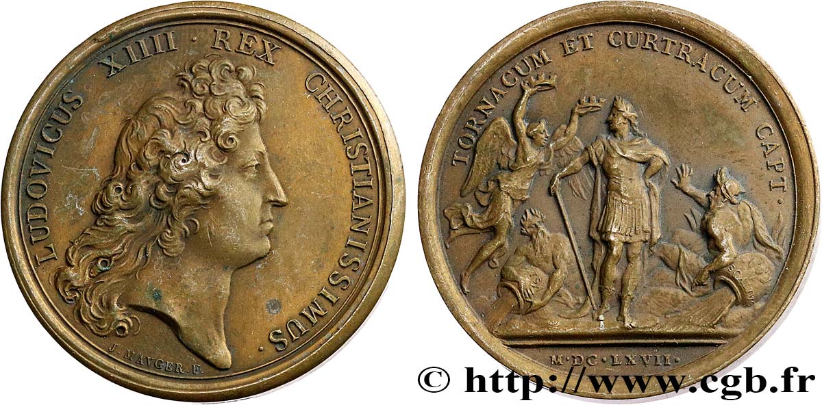 LOUIS XIV LE GRAND OU LE ROI SOLEIL Médaille, Prise de Tournai et de Courtrai, refrappe TTB+