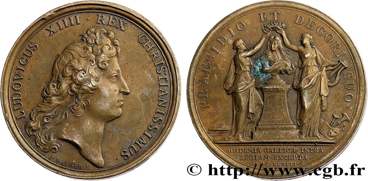 LOUIS XIV &nbsp;THE SUN KING&nbsp; Médaille, Établissement de l’Académie française au Louvre, refrappe AU
