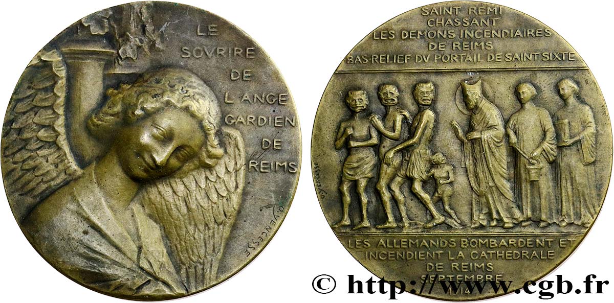 TROISIÈME RÉPUBLIQUE Médaille, Le sourire de l’ange gardien de Reims TTB