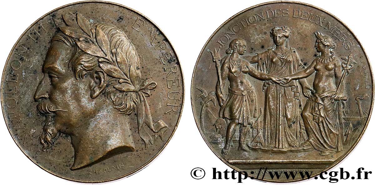 SECOND EMPIRE Médaille, Arbitrage de Napoléon III pour le Canal de Suez, refrappe TTB