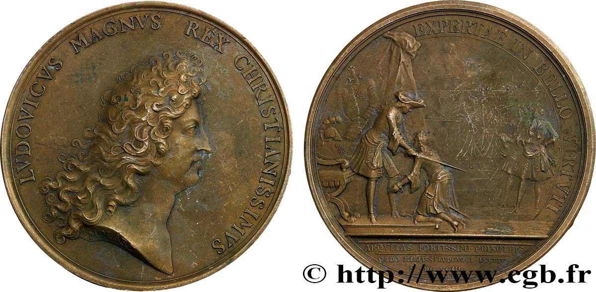 LOUIS XIV LE GRAND OU LE ROI SOLEIL Médaille, Institution de l’ordre militaire de Saint Louis, refrappe TTB+