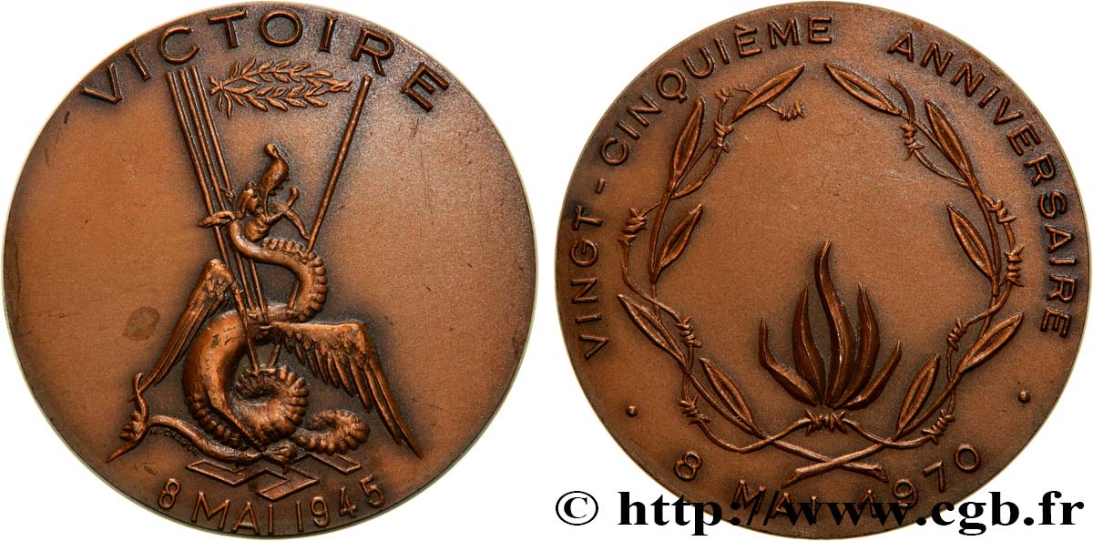 QUINTA REPUBLICA FRANCESA Médaille, Victoire 1945, 25e anniversaire MBC+