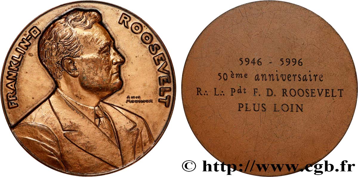FRANC - MAÇONNERIE Médaille, Loge Président Franklin Roosevelt, 50e anniversaire TTB