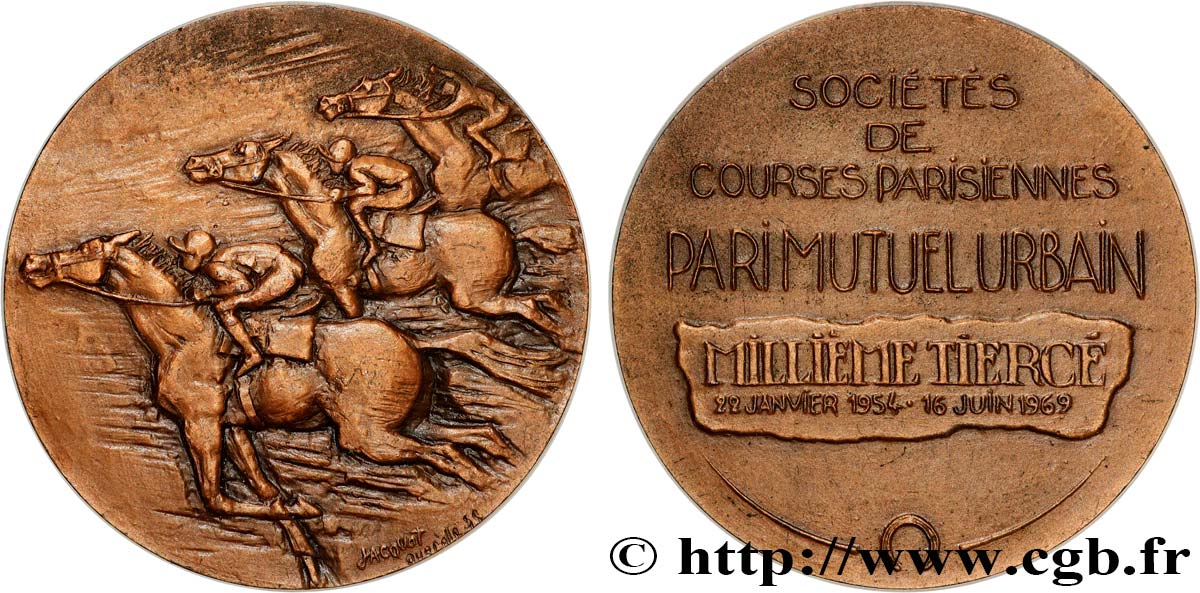 FUNFTE FRANZOSISCHE REPUBLIK Médaille, Sociétés de courses parisiennes, Pari mutuel urbain VZ