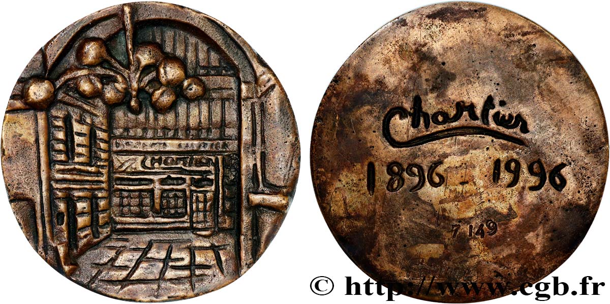 CINQUIÈME RÉPUBLIQUE Médaille, Chartier, 100e anniversaire du restaurant TTB