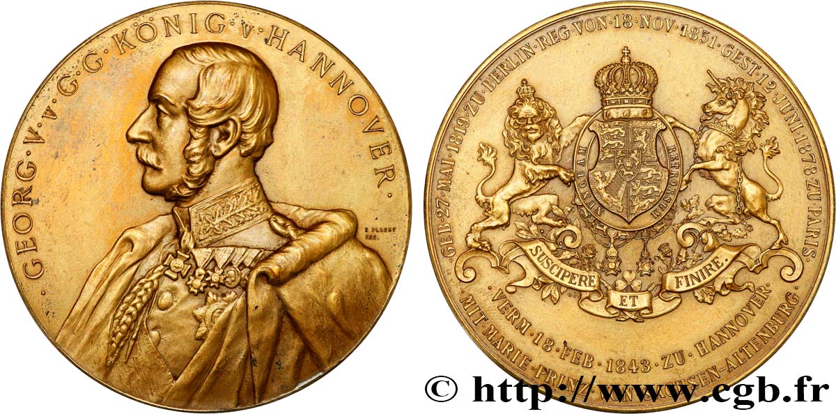 GERMANY - KINGDOM OF HANOVER - GEORGE V Médaille, Mariage du prince héritier Georges V de Hannovre et Marie-Alexandrine de Saxe-Altenbourg AU