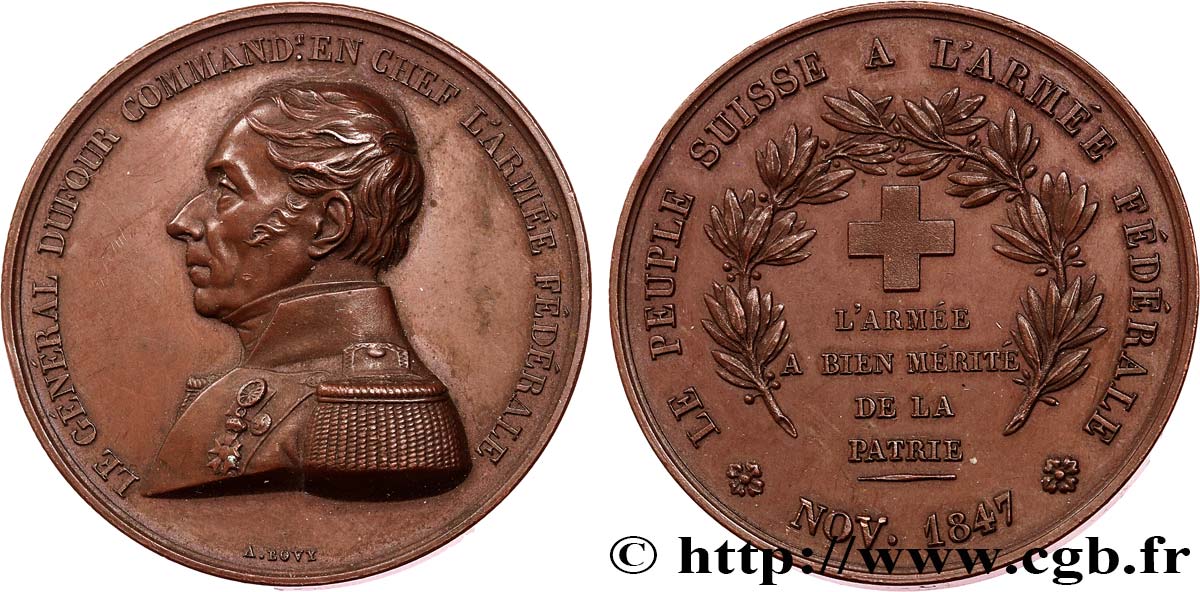 SWITZERLAND - HELVETIC CONFEDERATION Médaille, Général Guillaume Henri Dufour, à l’armée fédérale MBC+