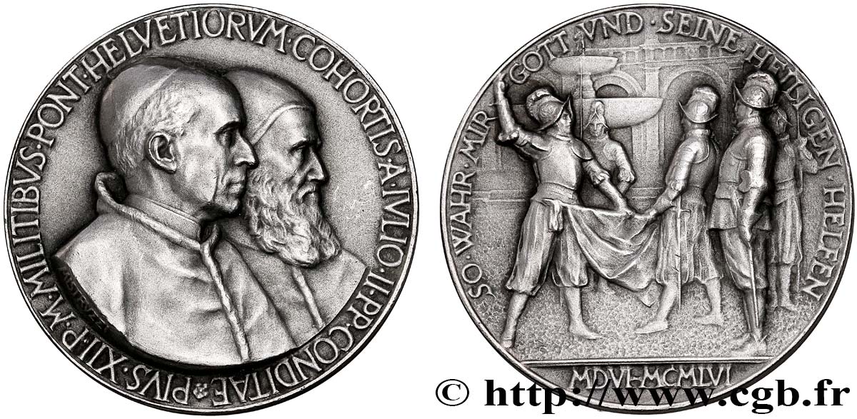 VATICAN - PIE XII (Eugenio Pacelli) Médaille, 450e anniversaire de la fondation du corps des gardes suisses AU