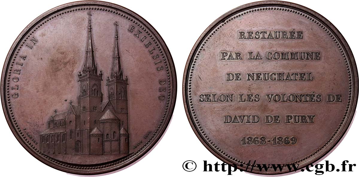 SUIZA - CANTÓN DE NEUCHATEL Médaille, Restauration de la collégiale EBC