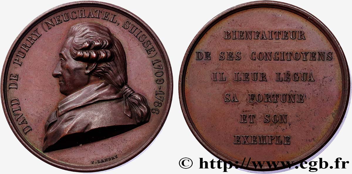 SUISSE Médaille, David de Purry, bienfaiteur SUP