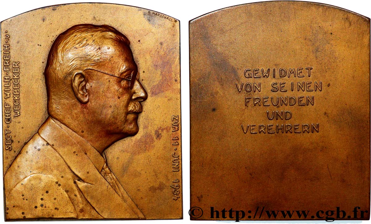 ALLEMAGNE Plaquette, Wilhelm Freih von Weckbecker TTB