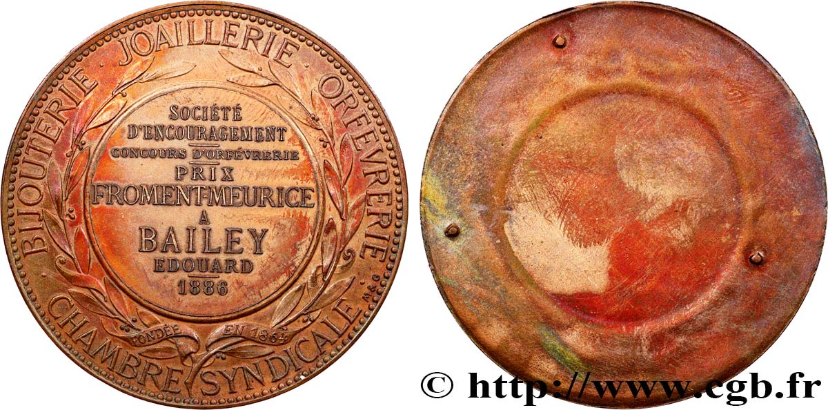III REPUBLIC Médaille, Société d’encouragement, Prix Froment-Meurice, tirage uniface AU