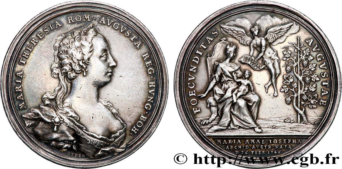 AUTRICHE - ROYAUME DE BOHÊME - MARIE-THÉRÈSE Médaille, Naissance de l’archiduchesse Marie-Amélie TTB+/TTB