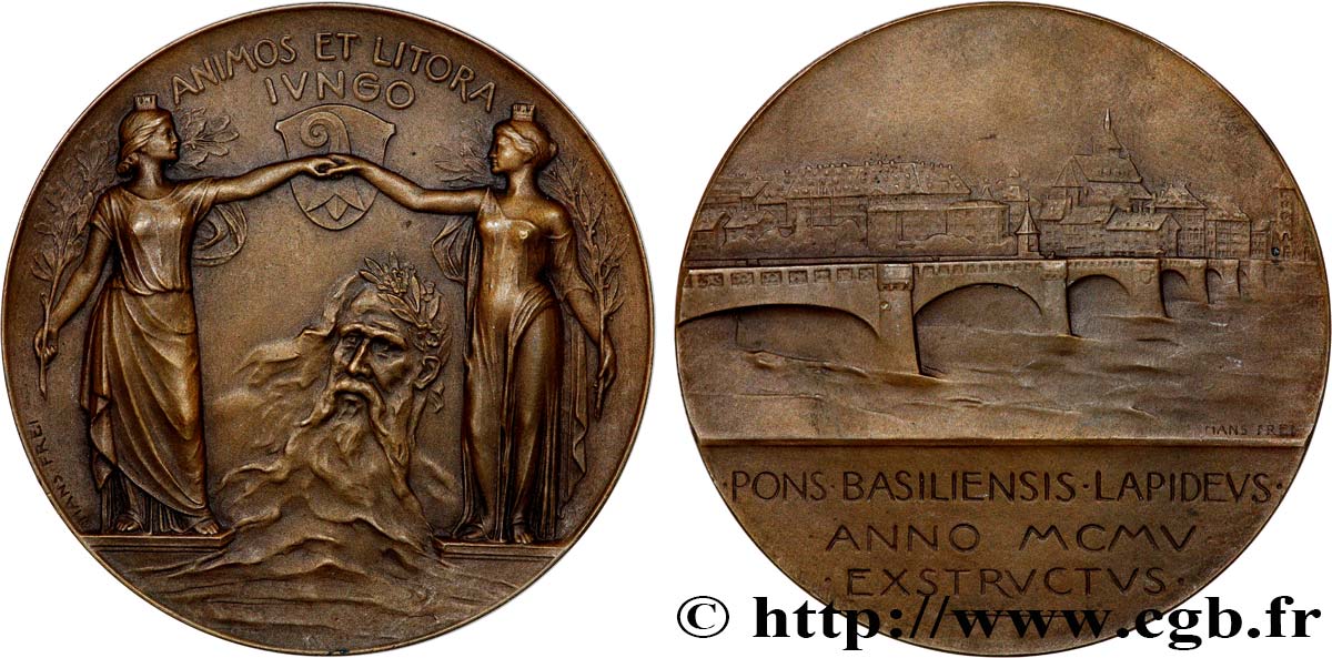 SVIZZERA - CANTON BASILEA Médaille, Achèvement du pont de pierre sur le Rhin à Bâle q.SPL