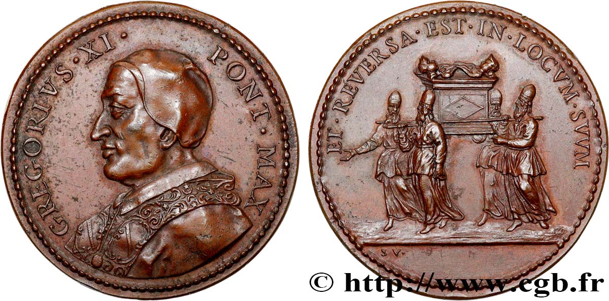 ITALIE - ÉTATS DU PAPE - GRÉGOIRE XI (Pierre Roger de Beaufort) Médaille, Retour de l’arche de l’alliance TTB+