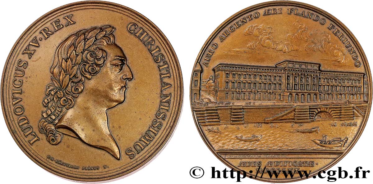 LOUIS XV DIT LE BIEN AIMÉ Médaille, Construction de l’Hôtel des monnaies, refrappe AU