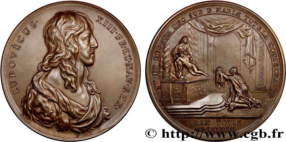 LOUIS XIII  Médaille, Royaume sous la protection de la Vierge, refrappe moderne EBC