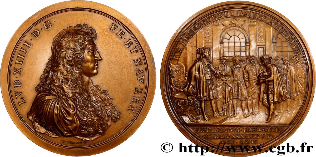 LOUIS XIV LE GRAND OU LE ROI SOLEIL Médaille, Droit de préséance reconnu par l’Espagne, refrappe TTB+
