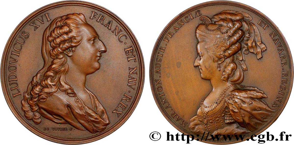 LOUIS XVI Médaille, Louis XVI et Marie-Antoinette, refrappe moderne SUP