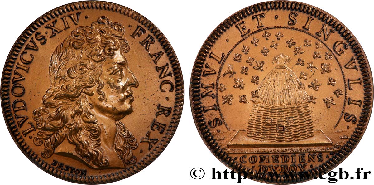 LOUIS XIV  THE SUN KING  Médaille, Comédiens du roi, refrappe AU