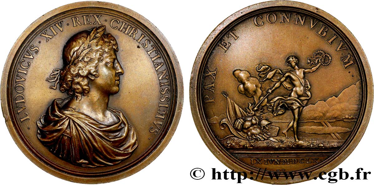 LOUIS XIV LE GRAND ou LE ROI SOLEIL Médaille, Mariage du roi, refrappe TTB+