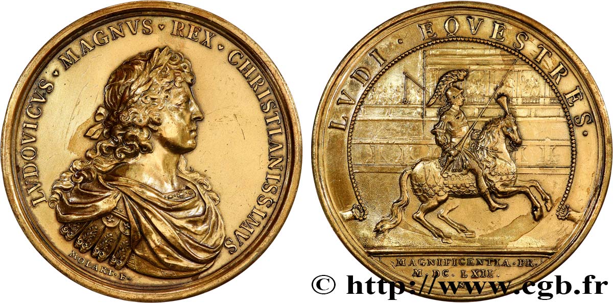 LOUIS XIV LE GRAND ou LE ROI SOLEIL Médaille, Les Carrousels, refrappe TTB+
