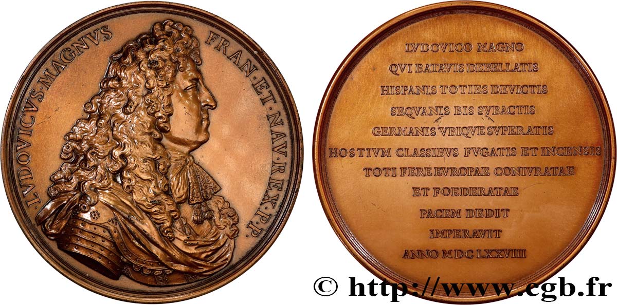 LOUIS XIV LE GRAND ou LE ROI SOLEIL Médaille, La guerre de Hollande, refrappe SUP