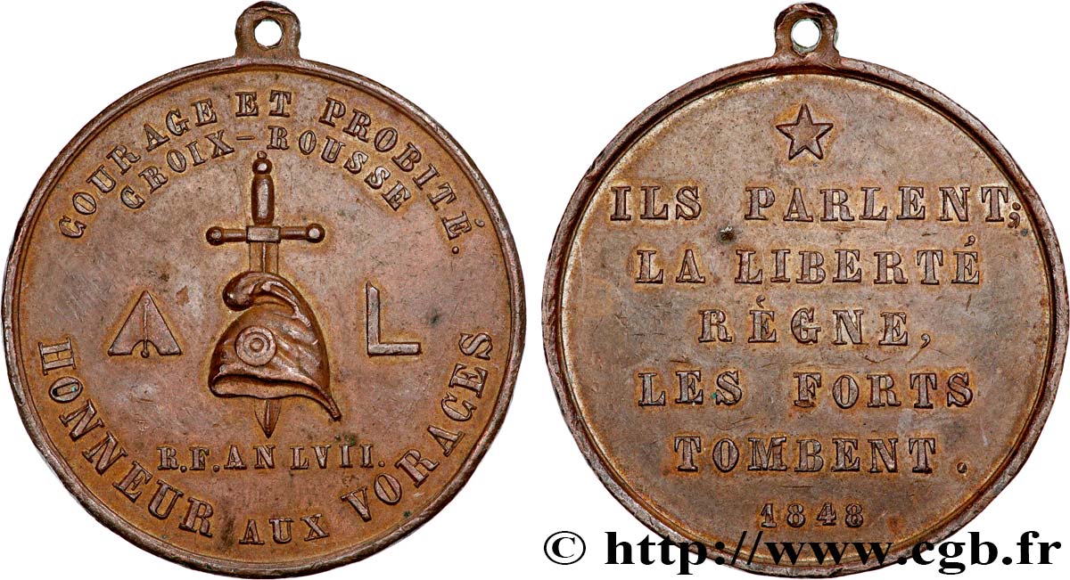 DEUXIÈME RÉPUBLIQUE Médaille, Société ouvrière Les Voraces AU