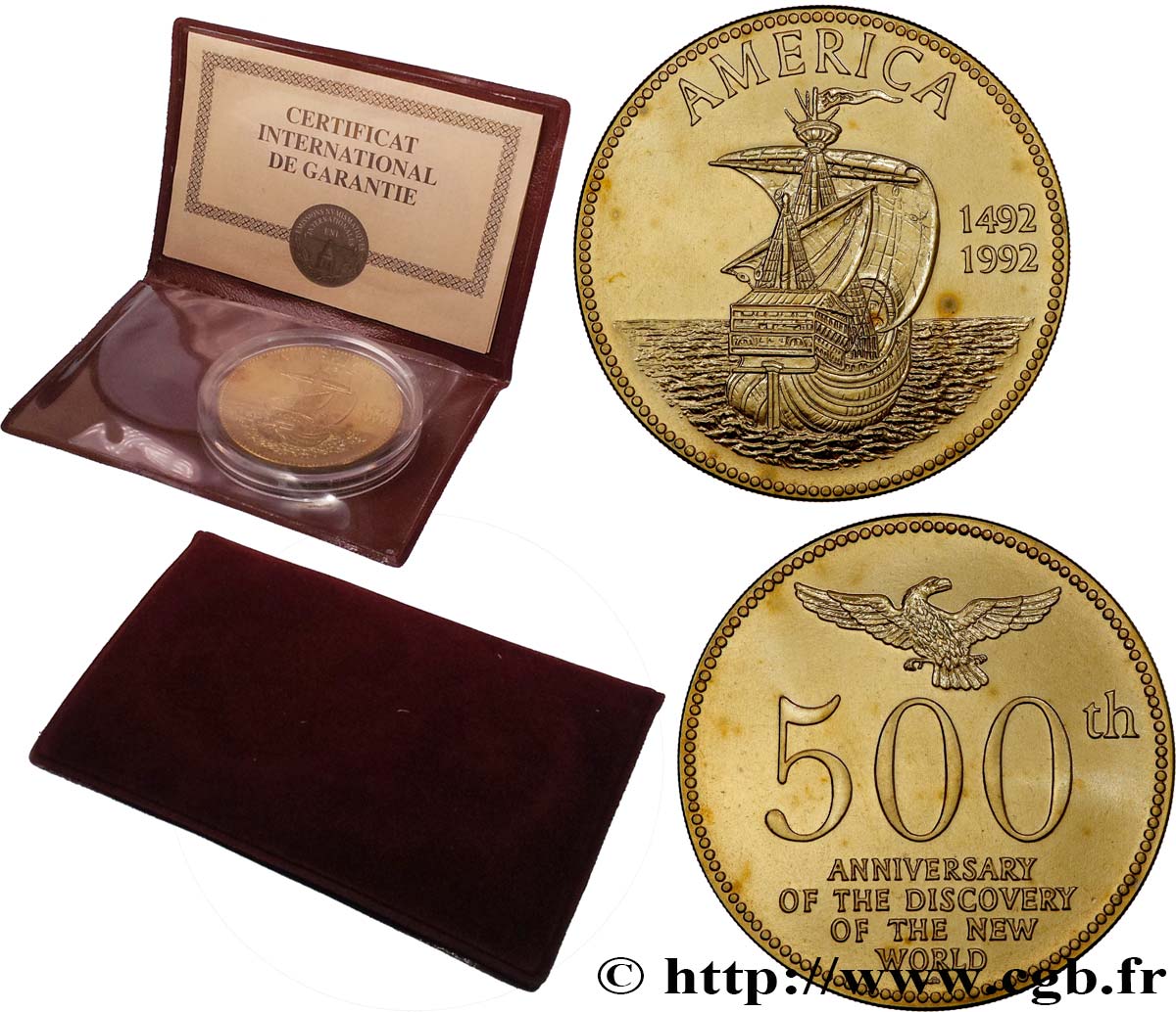 ÉTATS-UNIS D AMÉRIQUE Médaille, 500e anniversaire de la découverte du nouveau monde SUP