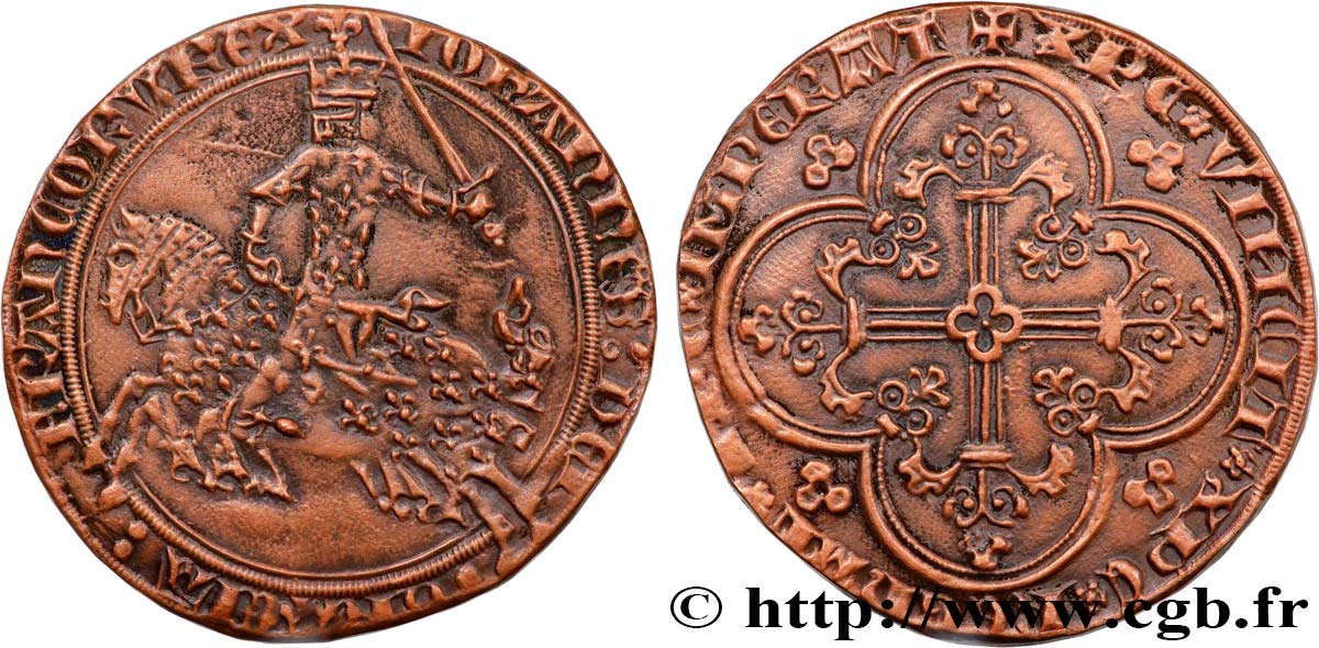 JOHN II  THE GOOD  Médaille, Franc à cheval, reproduction AU