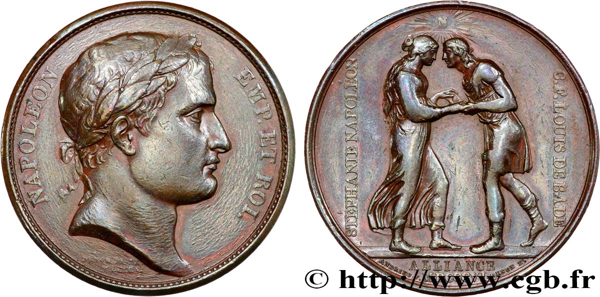 PREMIER EMPIRE Médaille de mariage, Stéphanie de Beauharnais et le Prince de Bade TB+