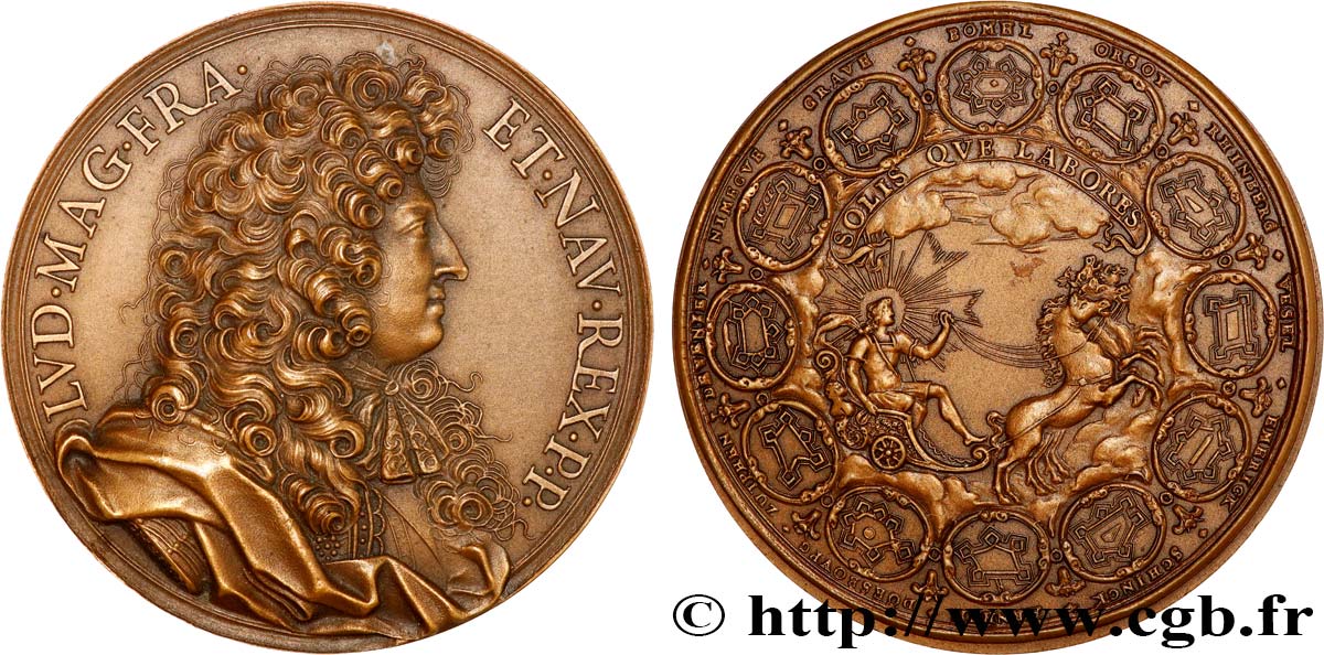 LOUIS XIV LE GRAND OU LE ROI SOLEIL Médaille, Louis XIV et les forts, refrappe SUP