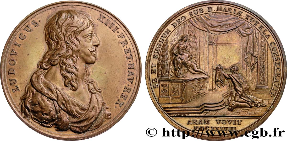 LOUIS XIII  Médaille, Royaume sous la protection de la Vierge, refrappe moderne MBC+