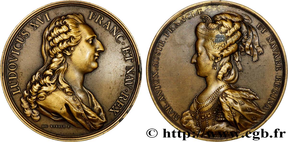 LOUIS XVI Médaille, Louis XVI et Marie-Antoinette, refrappe moderne SS